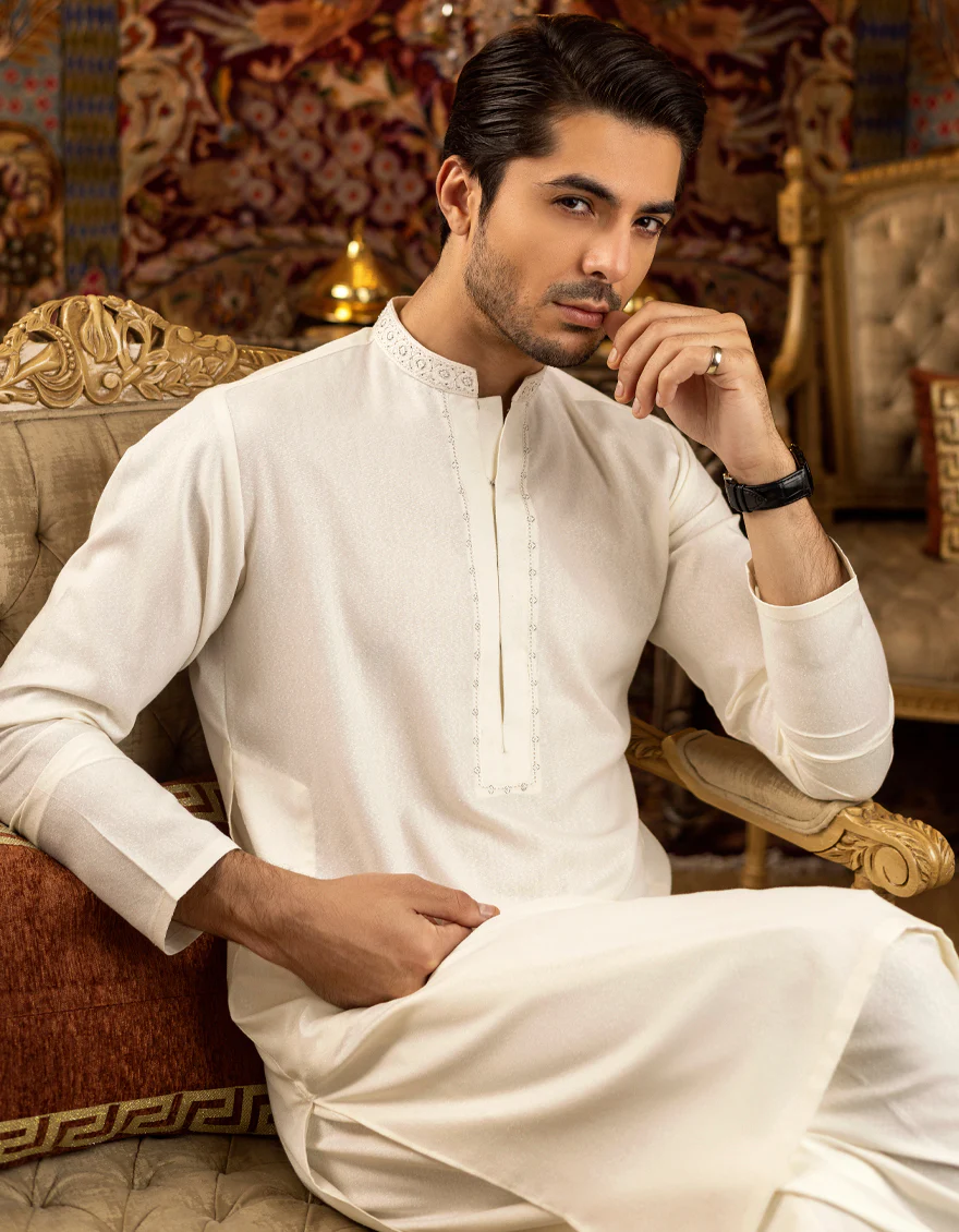 OFF WHITE BLENDED KAMEEZ SHALWAR | JJKS-S-US-37571/S22/JJ7195-FL - Image 5