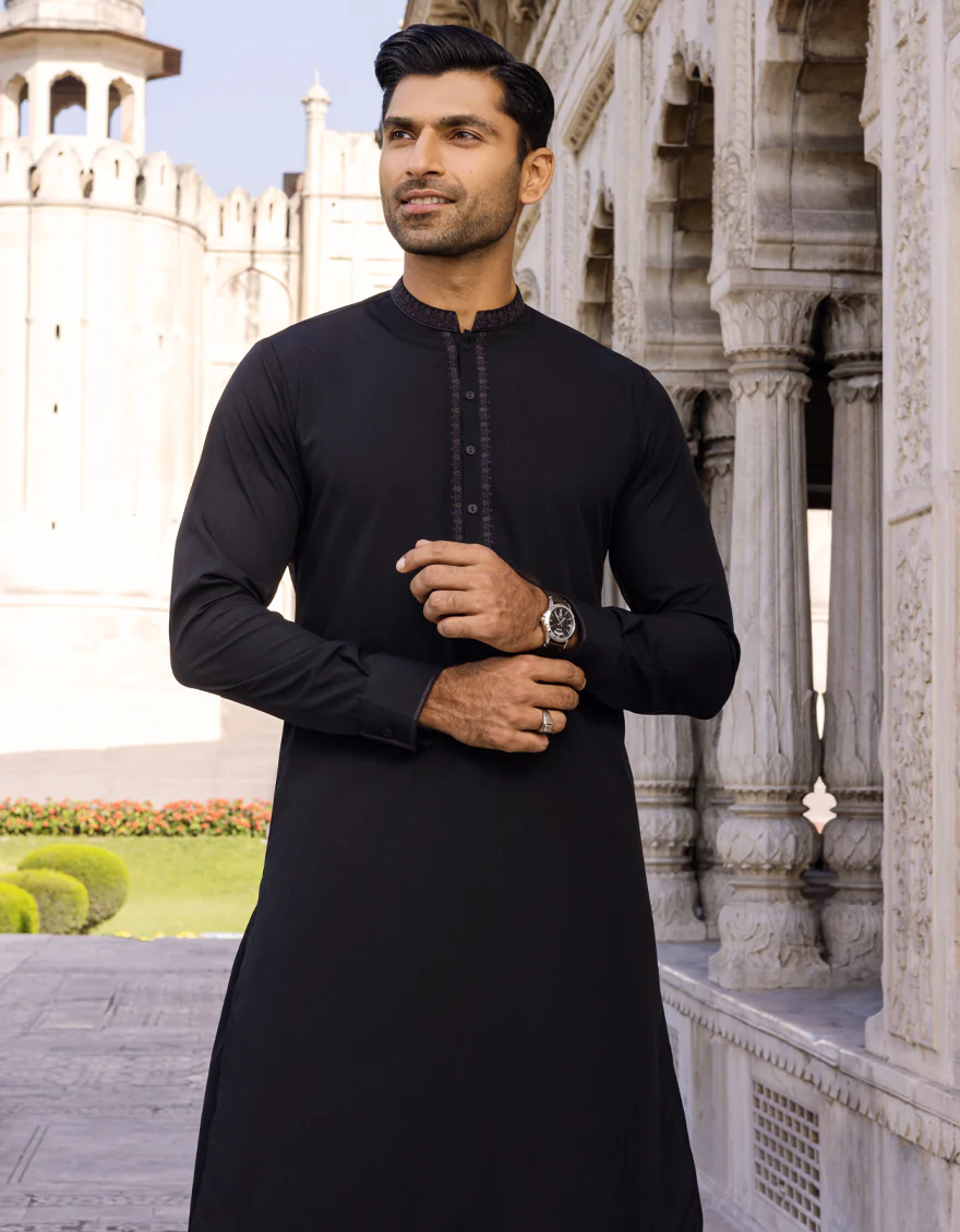 BLACK BLENDED KAMEEZ SHALWAR | JJKS-S-US-37579/S22/JJ7528-SF - Image 2