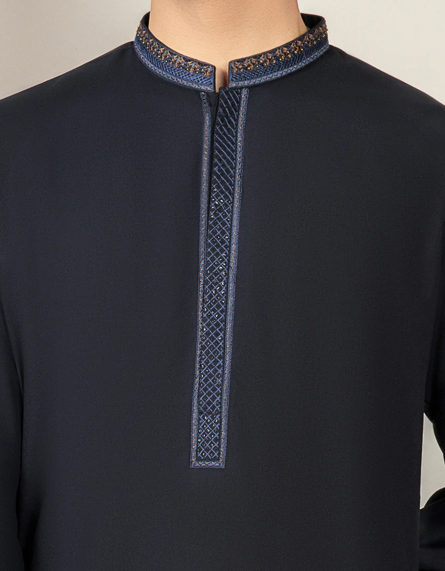 NAVY BLUE BLENDED KAMEEZ SHALWAR | JJKS-S-US-37581/S22/JJ7529-FL - Image 2