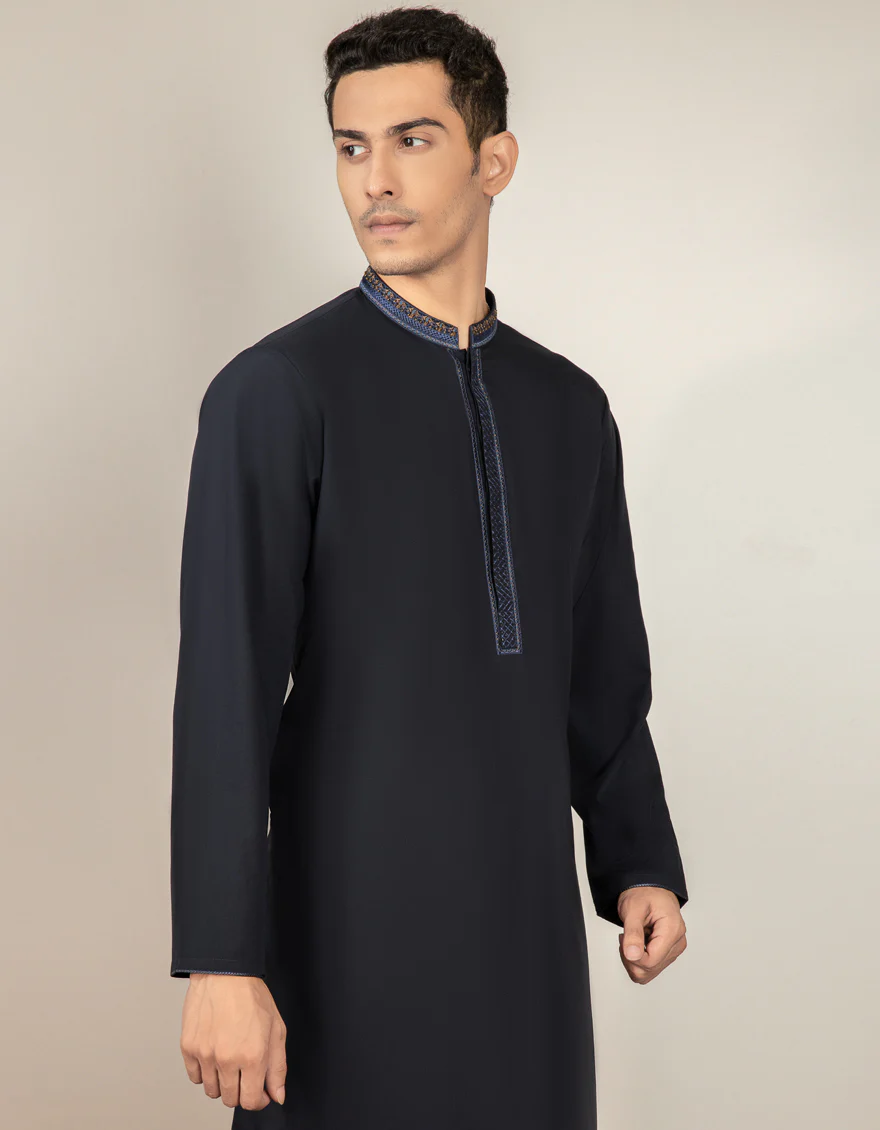 NAVY BLUE BLENDED KAMEEZ SHALWAR | JJKS-S-US-37581/S22/JJ7529-FL - Image 3