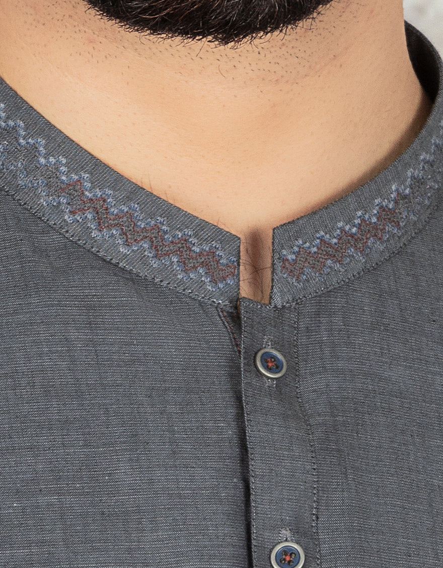 GREY COTTON KAMEEZ SHALWAR | JJKS-S-US-37585/S22/JJ7613-CL - Image 2