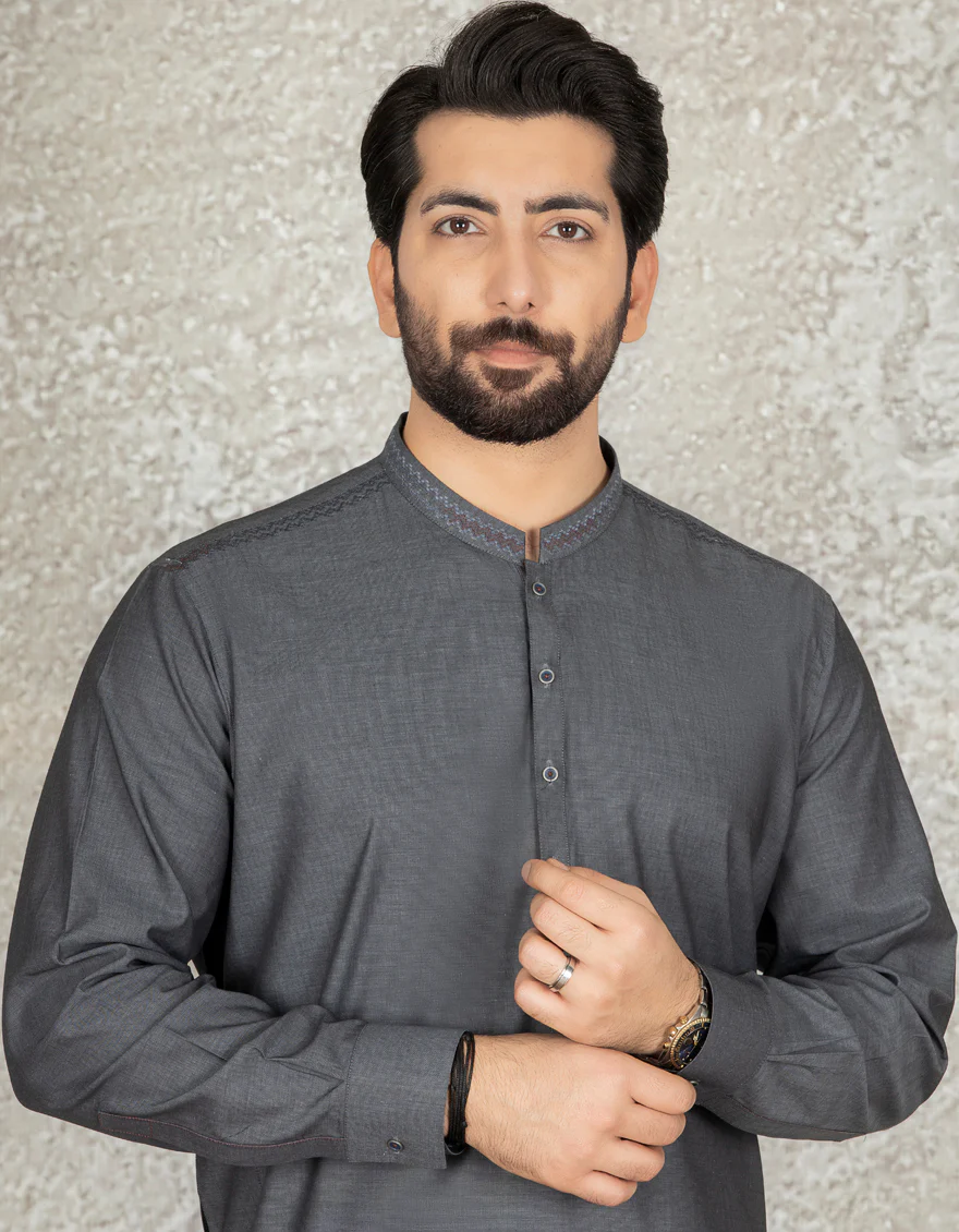 GREY COTTON KAMEEZ SHALWAR | JJKS-S-US-37585/S22/JJ7613-CL - Image 3