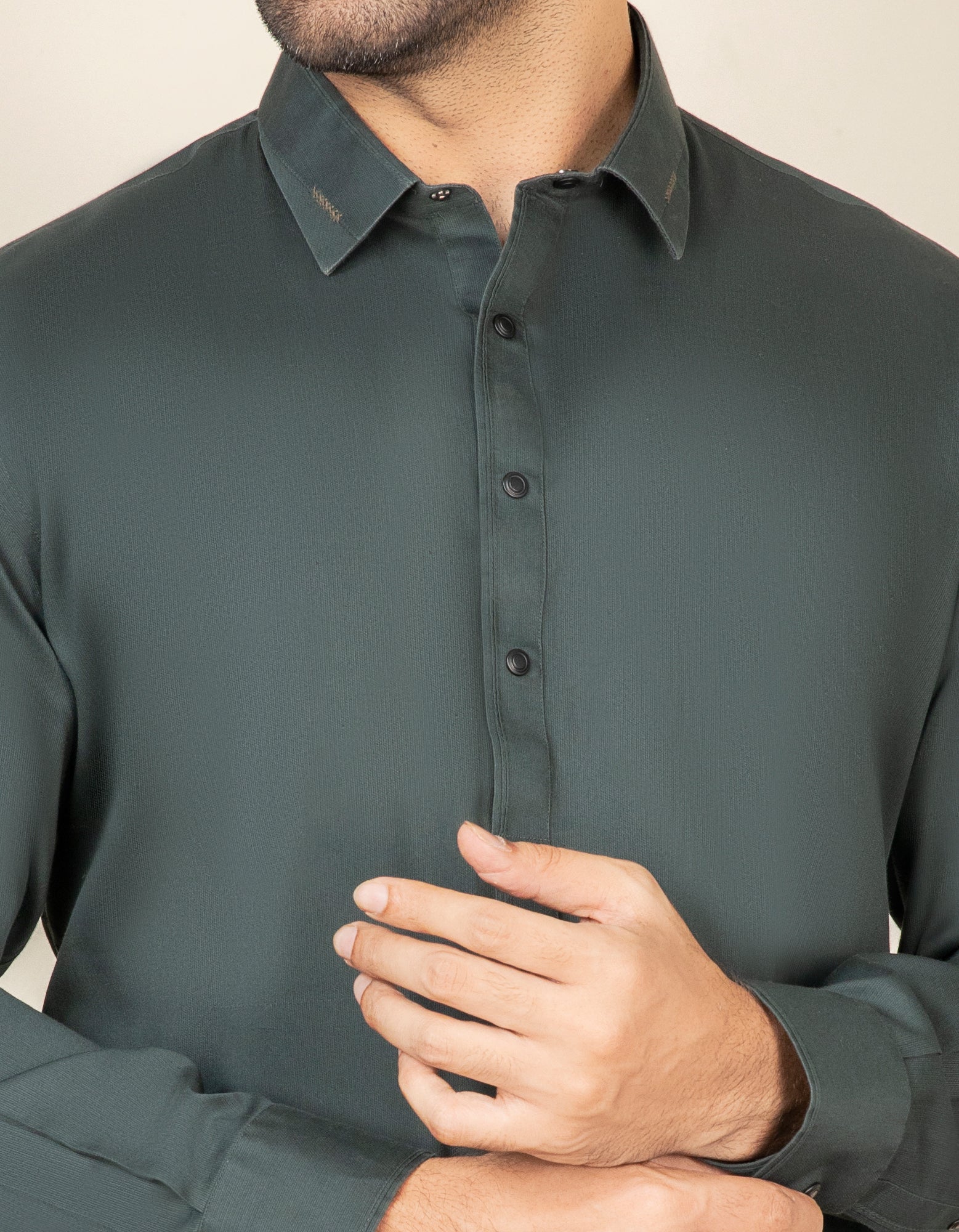 BOTTLE GREEN COTTON KAMEEZ SHALWAR | JJKS-S-US-37592/S22/JJ7545-EX - Image 2