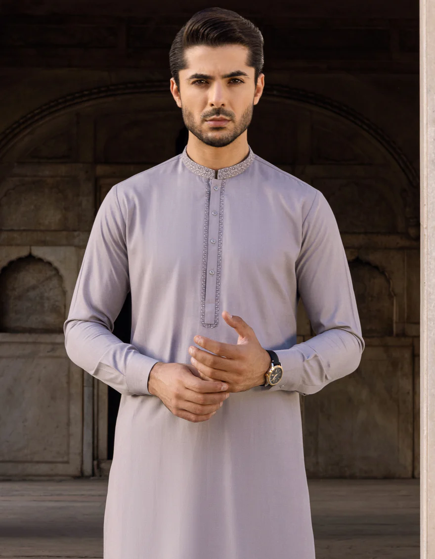 STONE GREY BLENDED KAMEEZ SHALWAR | JJKS-S-US-37594/S22/JJ7631-SF - Image 2