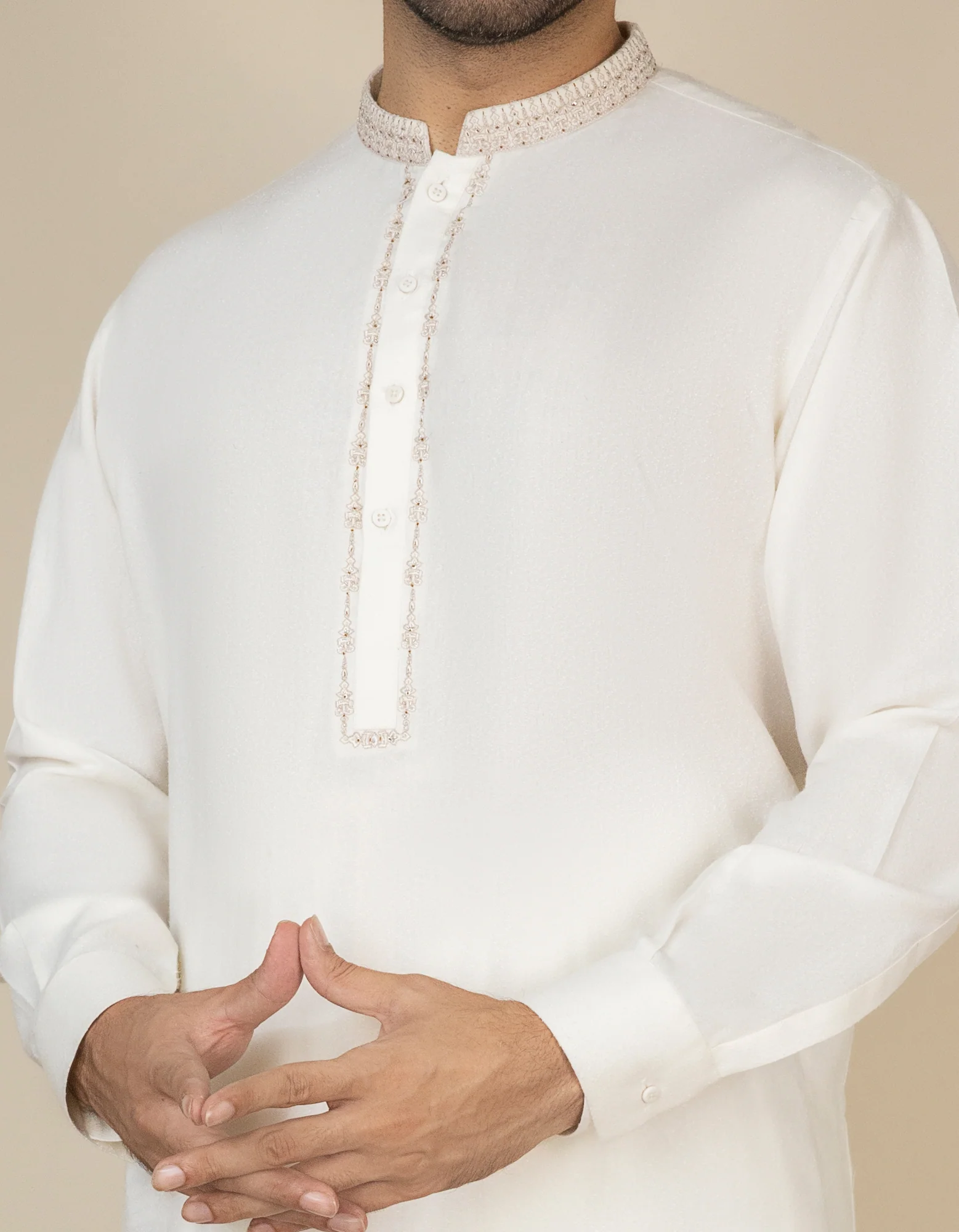 OFF WHITE BLENDED KAMEEZ SHALWAR | JJKS-S-US-37600/S22/JJ7568-FL - Image 2