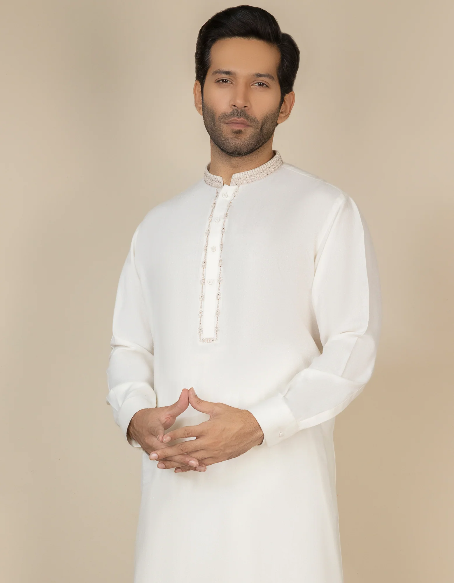 OFF WHITE BLENDED KAMEEZ SHALWAR | JJKS-S-US-37600/S22/JJ7568-FL - Image 3