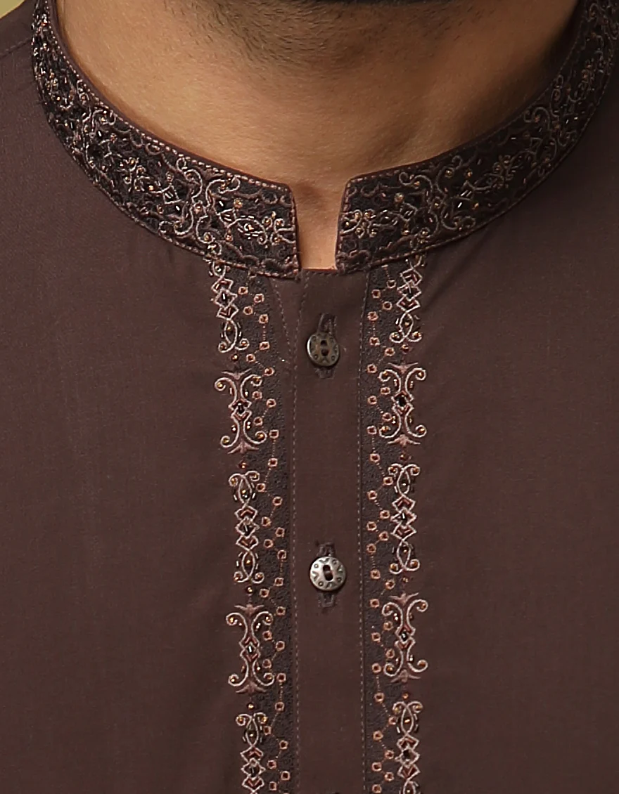 COFFEE BROWN BLENDED KAMEEZ SHALWAR | JJKS-S-US-37608/S22/JJ7562-FL - Image 2