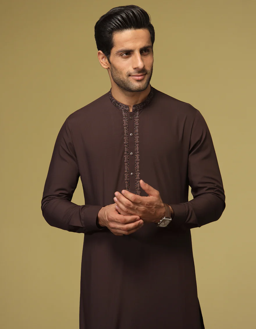 COFFEE BROWN BLENDED KAMEEZ SHALWAR | JJKS-S-US-37608/S22/JJ7562-FL - Image 3