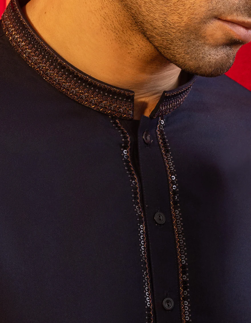 NAVY BLUE BLENDED KAMEEZ SHALWAR | JJKS-S-US-37615/S22/JJ7610-FL - Image 2