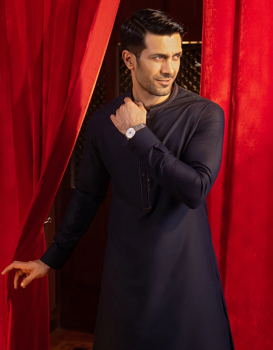 NAVY BLUE BLENDED KAMEEZ SHALWAR | JJKS-S-US-37615/S22/JJ7610-FL - Image 3