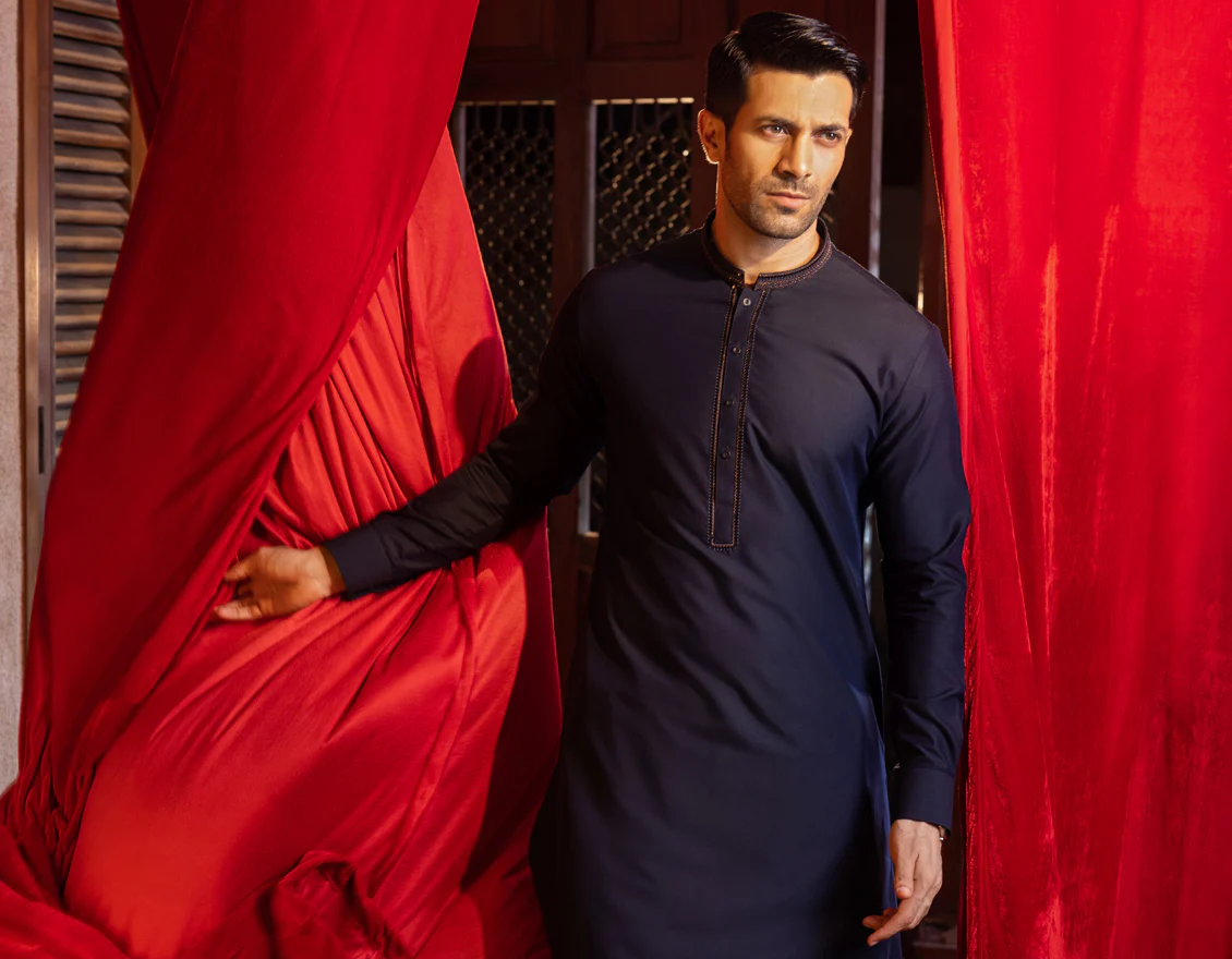 NAVY BLUE BLENDED KAMEEZ SHALWAR | JJKS-S-US-37615/S22/JJ7610-FL - Image 4