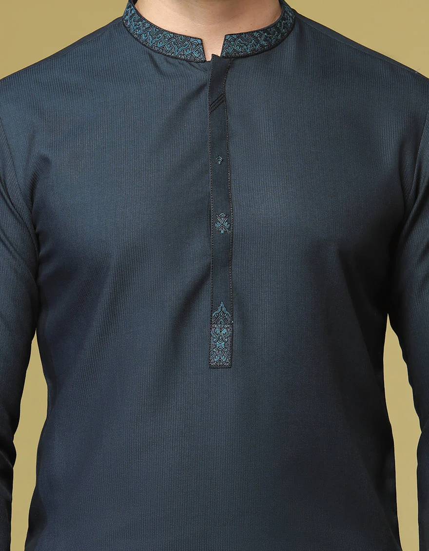 PRUSSIAN BLUE BLENDED KAMEEZ SHALWAR | JJKS-S-US-37618/S22/JJ8211-SF - Image 2