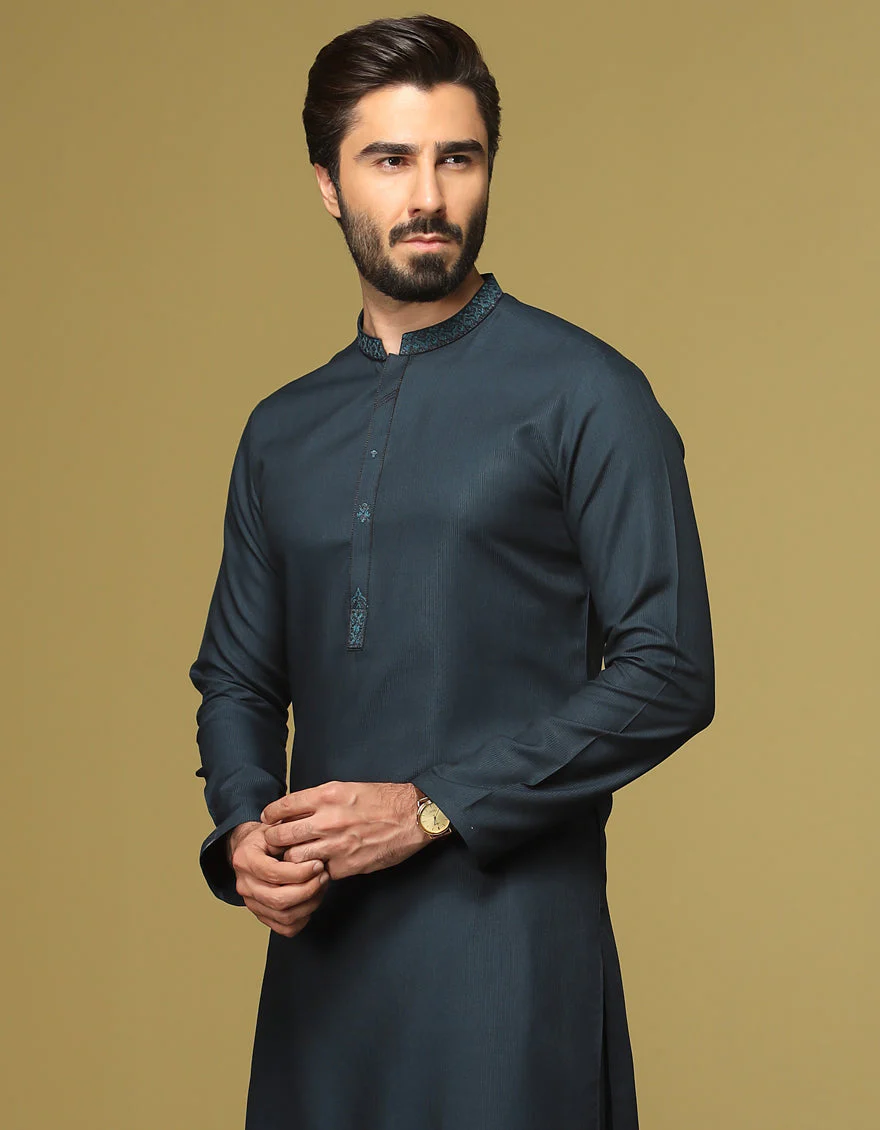 PRUSSIAN BLUE BLENDED KAMEEZ SHALWAR | JJKS-S-US-37618/S22/JJ8211-SF - Image 3