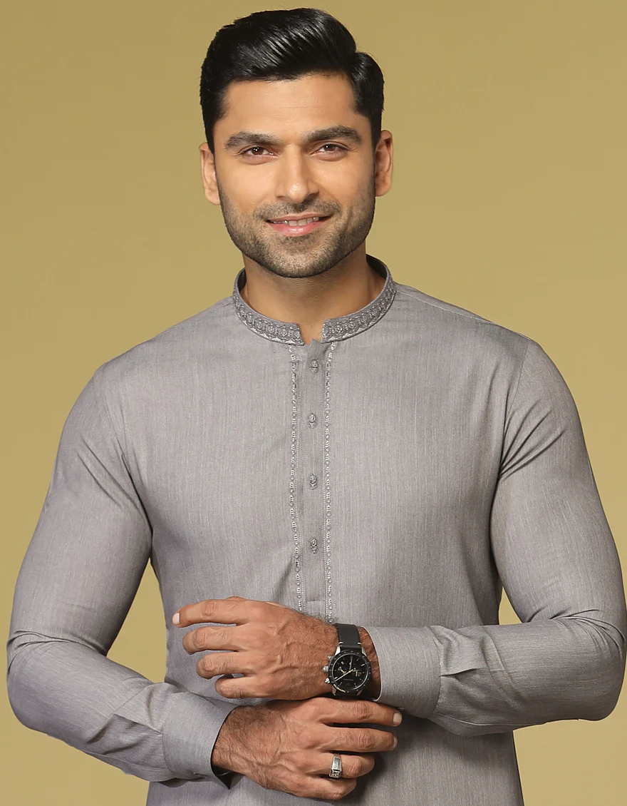 SMOKE GREY BLENDED KAMEEZ SHALWAR | JJKS-S-US-37621/S22/JJ7610-FL - Image 2