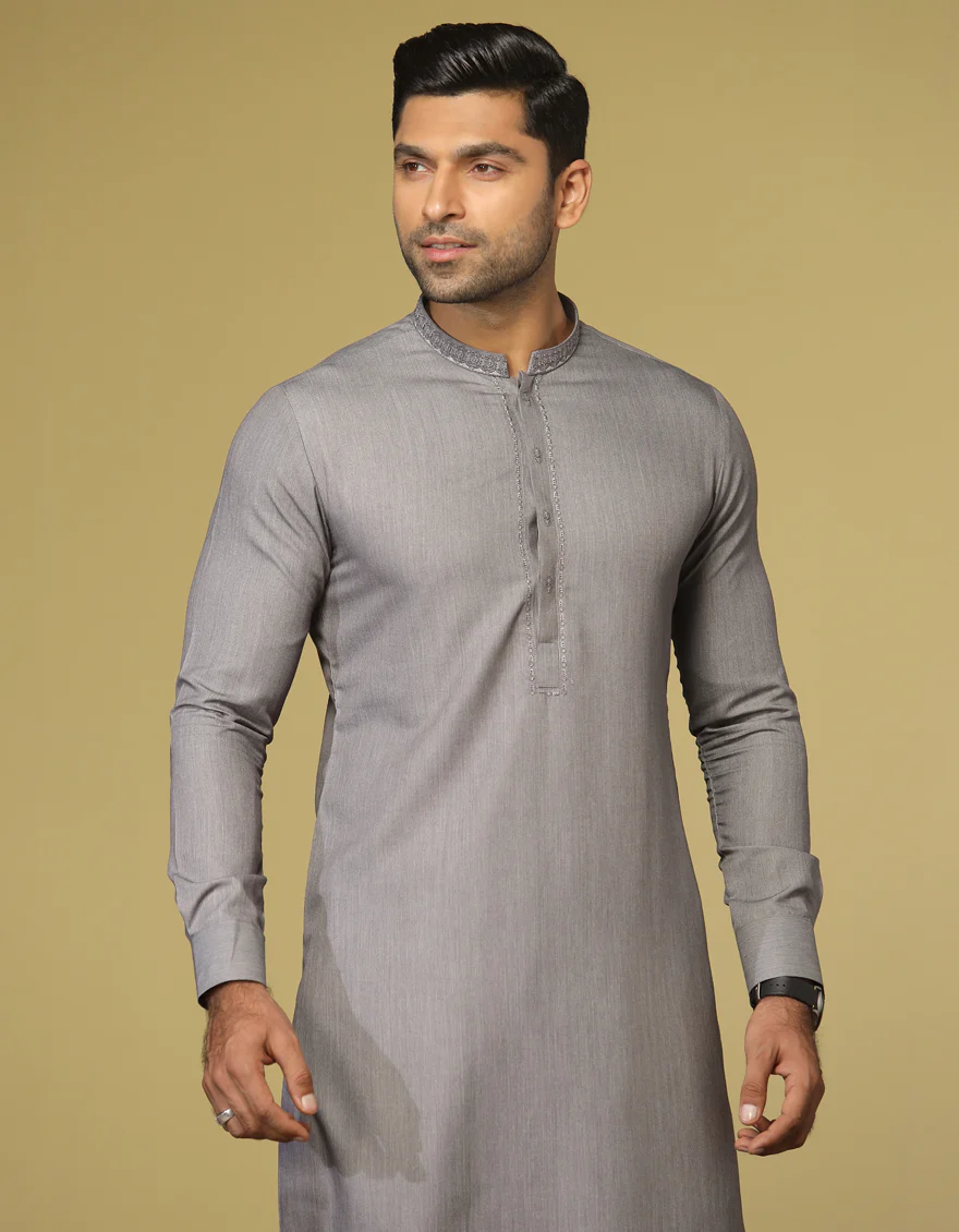 SMOKE GREY BLENDED KAMEEZ SHALWAR | JJKS-S-US-37621/S22/JJ7610-FL - Image 3