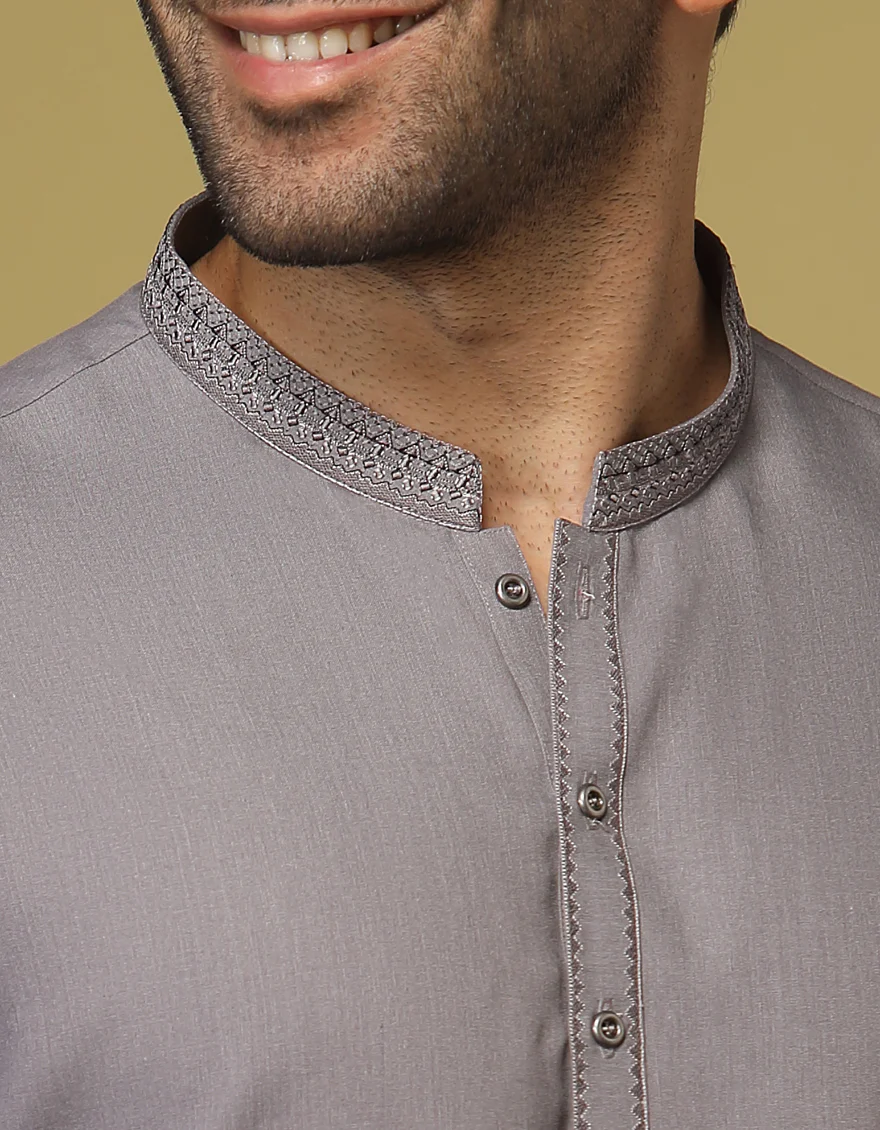 STEEL GREY BLENDED KAMEEZ SHALWAR | JJKS-S-US-37622/S22/JJ7669-SF - Image 2