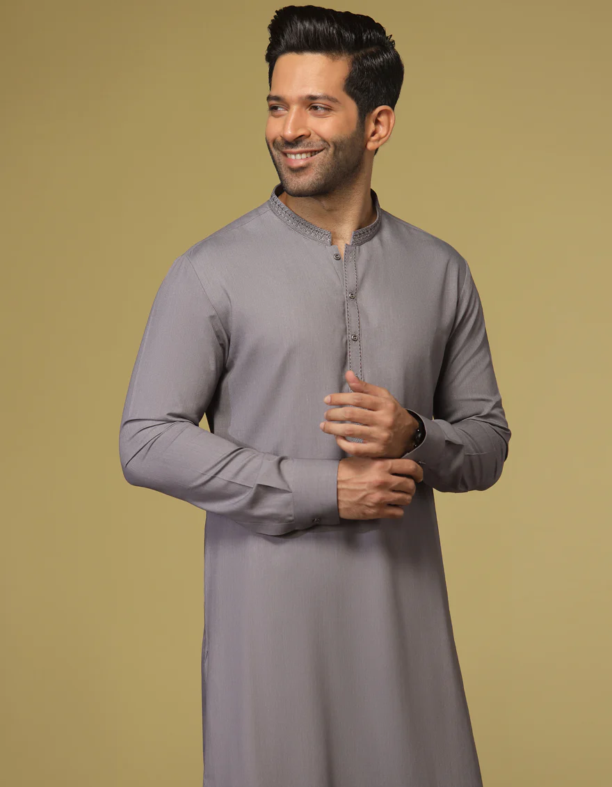 STEEL GREY BLENDED KAMEEZ SHALWAR | JJKS-S-US-37622/S22/JJ7669-SF - Image 3