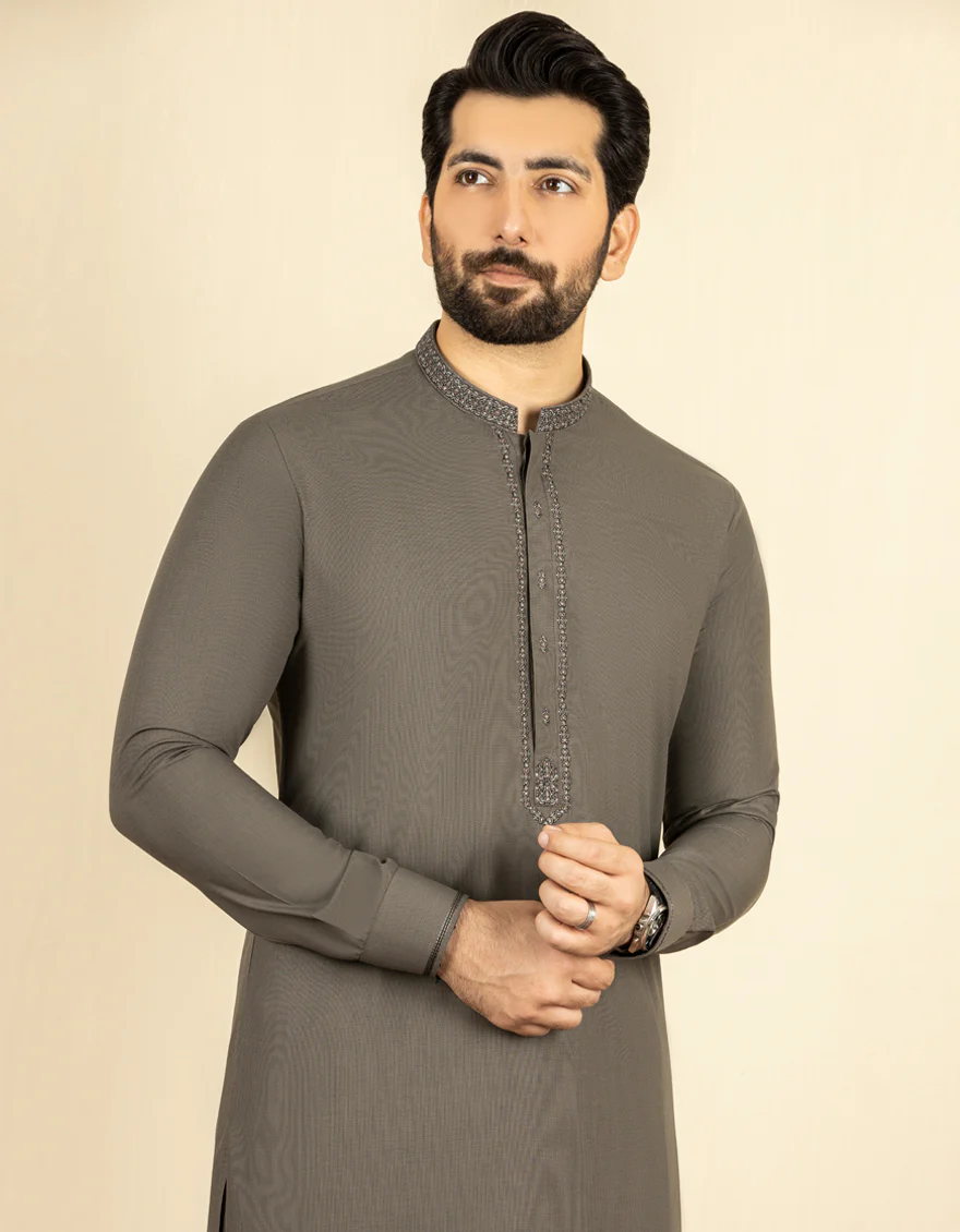 GREEN-GREY BLENDED KAMEEZ SHALWAR | JJKS-S-US-37623/S22/JJ8236-FL - Image 2