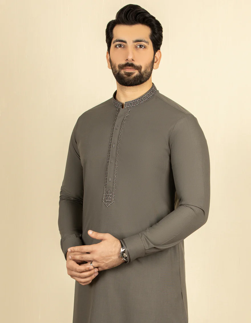 GREEN-GREY BLENDED KAMEEZ SHALWAR | JJKS-S-US-37623/S22/JJ8236-FL - Image 3