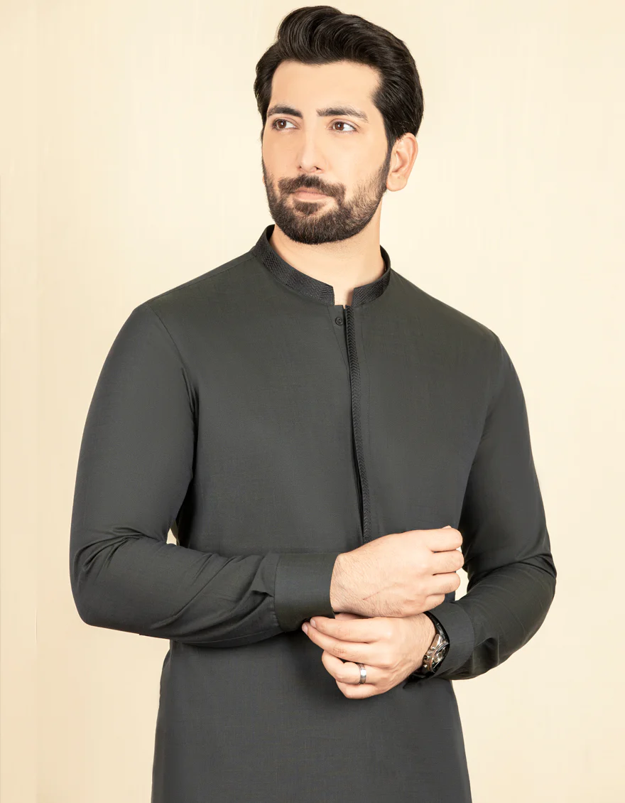 BOTTLE GREEN COTTON KAMEEZ SHALWAR | JJKS-S-US-37624/S22/JJ8191-SF - Image 3