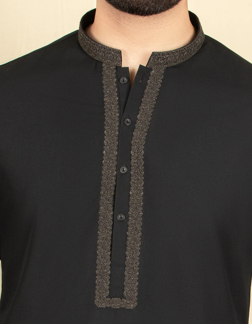 BLACK BLENDED KAMEEZ SHALWAR | JJKS-S-US-37635/S22/JJ7667-FL - Image 2