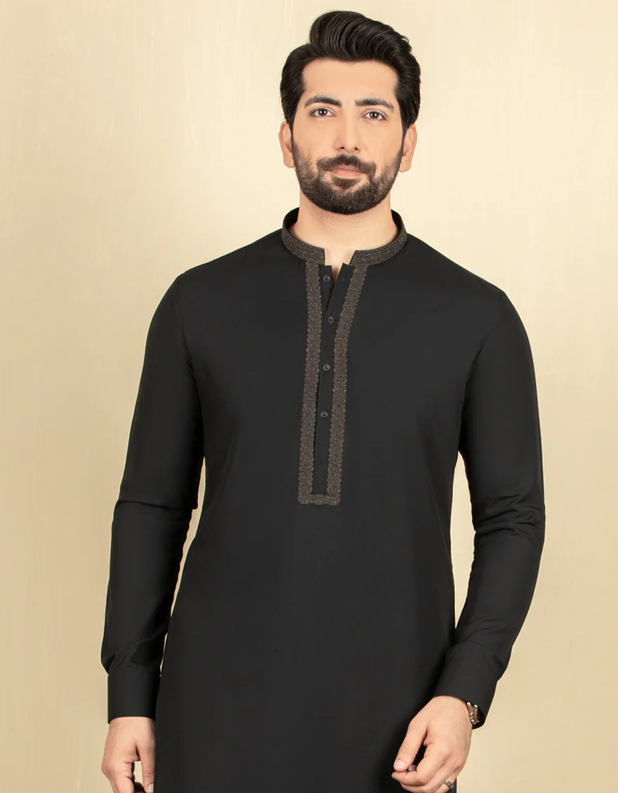 BLACK BLENDED KAMEEZ SHALWAR | JJKS-S-US-37635/S22/JJ7667-FL - Image 3
