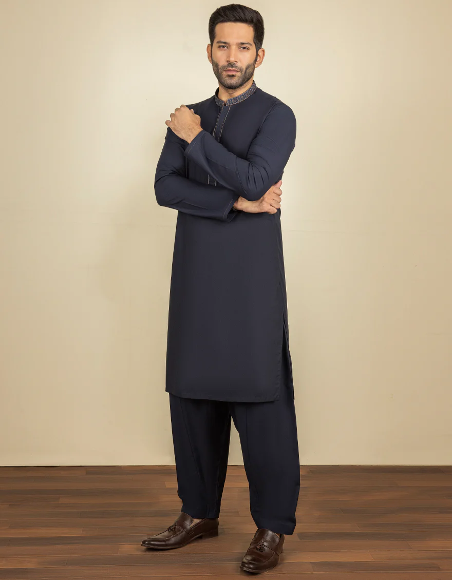DEEP NAVY BLENDED KAMEEZ SHALWAR | JJKS-S-US-37643/S22/JJ7599-FL - Image 3