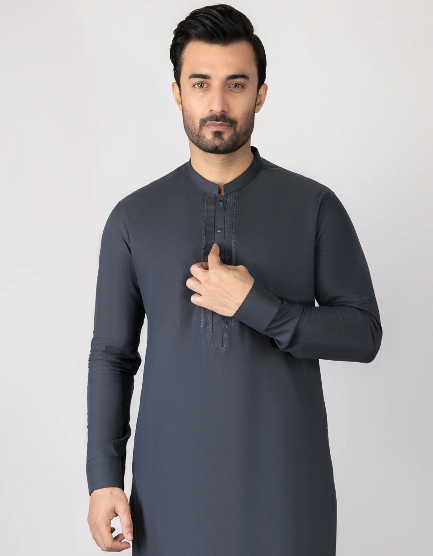 STONE GREY COTTON KAMEEZ SHALWAR | JJKS-S-US-37677/S23/JJ8191-SF - Image 3
