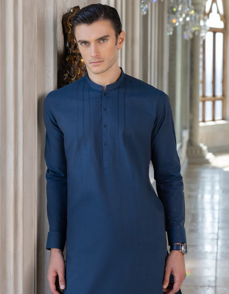 BLUE COTTON KAMEEZ SHALWAR | JJKS-S-US-37678/S23/JJ8191-SF - Image 3