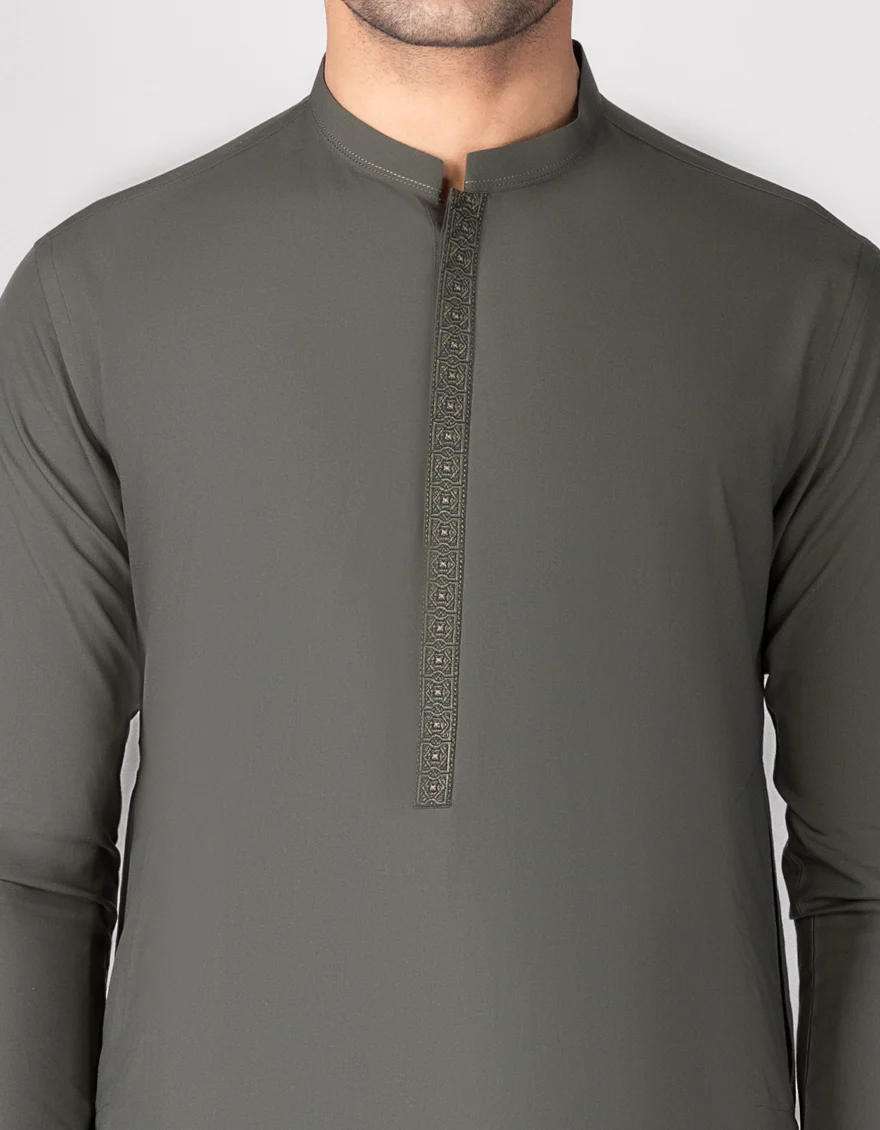 ARMY GREEN BLENDED KAMEEZ SHALWAR | JJKS-S-US-37680/S23/JJ8145-SF - Image 2