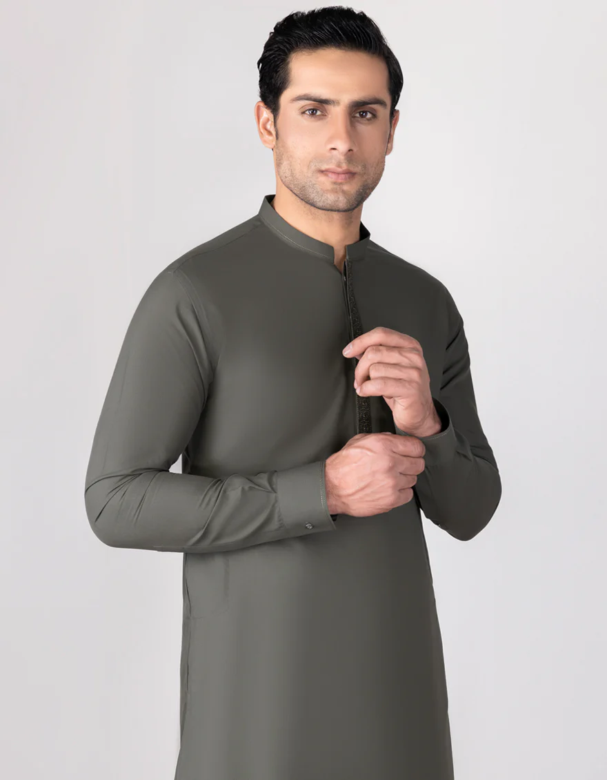ARMY GREEN BLENDED KAMEEZ SHALWAR | JJKS-S-US-37680/S23/JJ8145-SF - Image 3