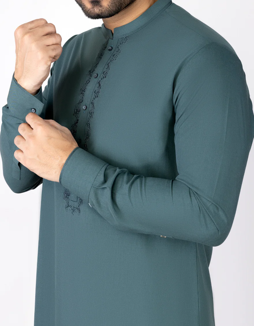 GREEN BLENDED KAMEEZ SHALWAR | JJKS-S-US-37717/S23/JJ8727-SF - Image 2