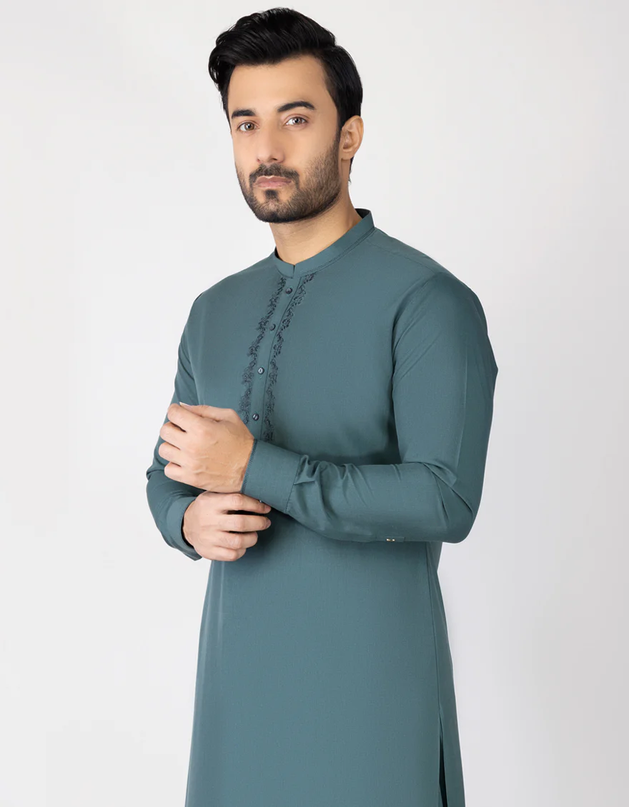 GREEN BLENDED KAMEEZ SHALWAR | JJKS-S-US-37717/S23/JJ8727-SF - Image 3