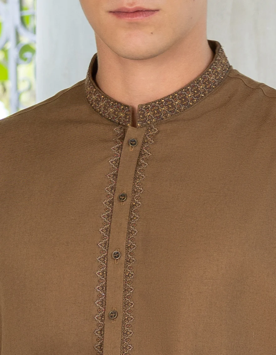 GOLDEN BROWN BLENDED KAMEEZ SHALWAR | JJKS-S-US-37718/S23/JJ8645-FL - Image 2