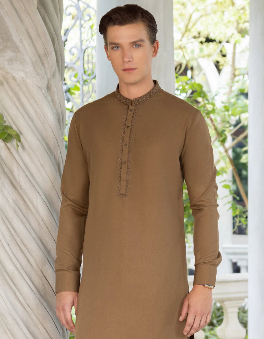GOLDEN BROWN BLENDED KAMEEZ SHALWAR | JJKS-S-US-37718/S23/JJ8645-FL - Image 3