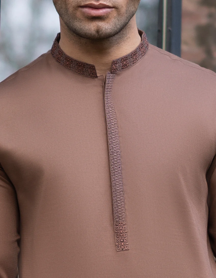 BROWN COTTON KAMEEZ SHALWAR | JJKS-S-US-37726/S23/JJ8280-SF - Image 2