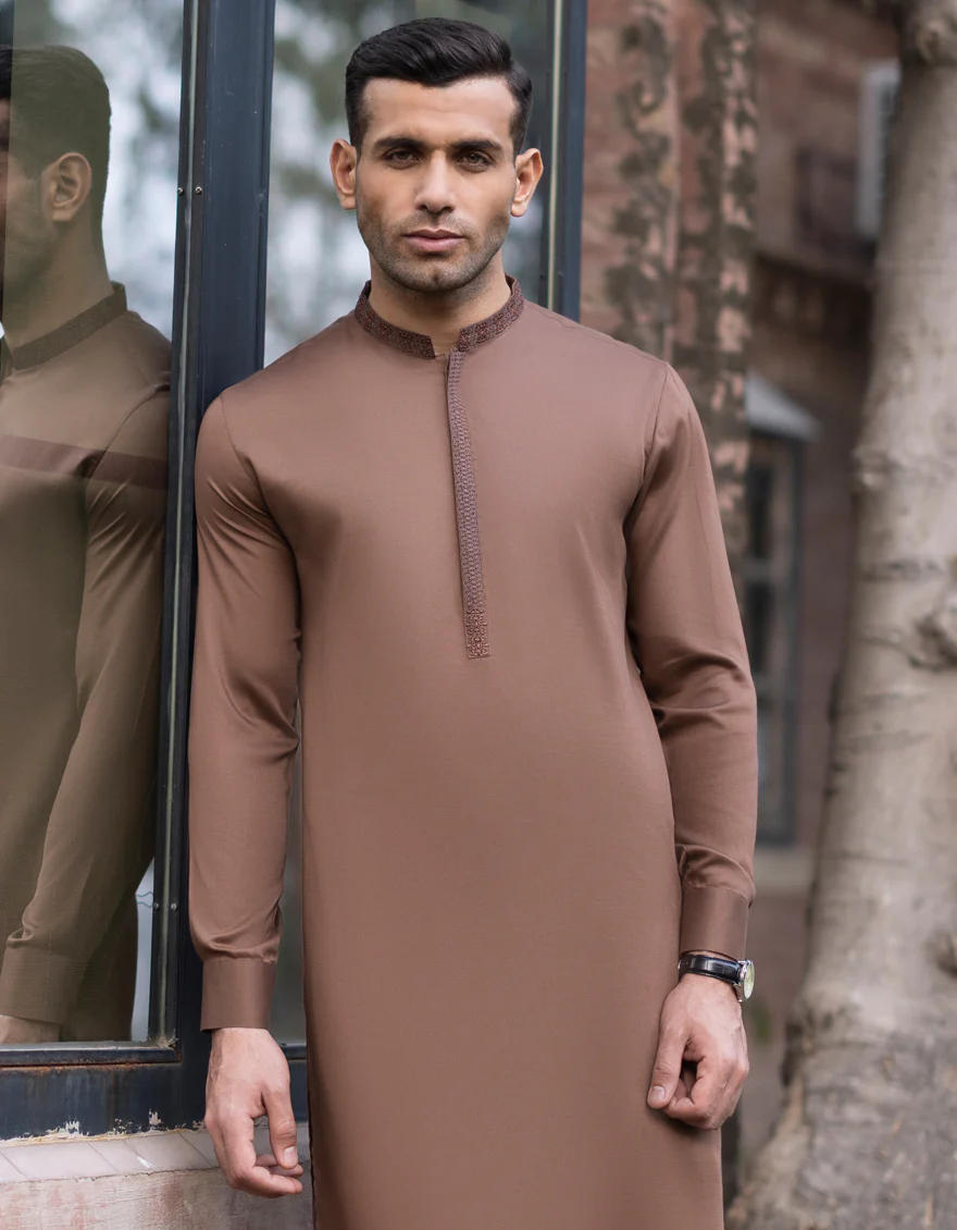 BROWN COTTON KAMEEZ SHALWAR | JJKS-S-US-37726/S23/JJ8280-SF - Image 3