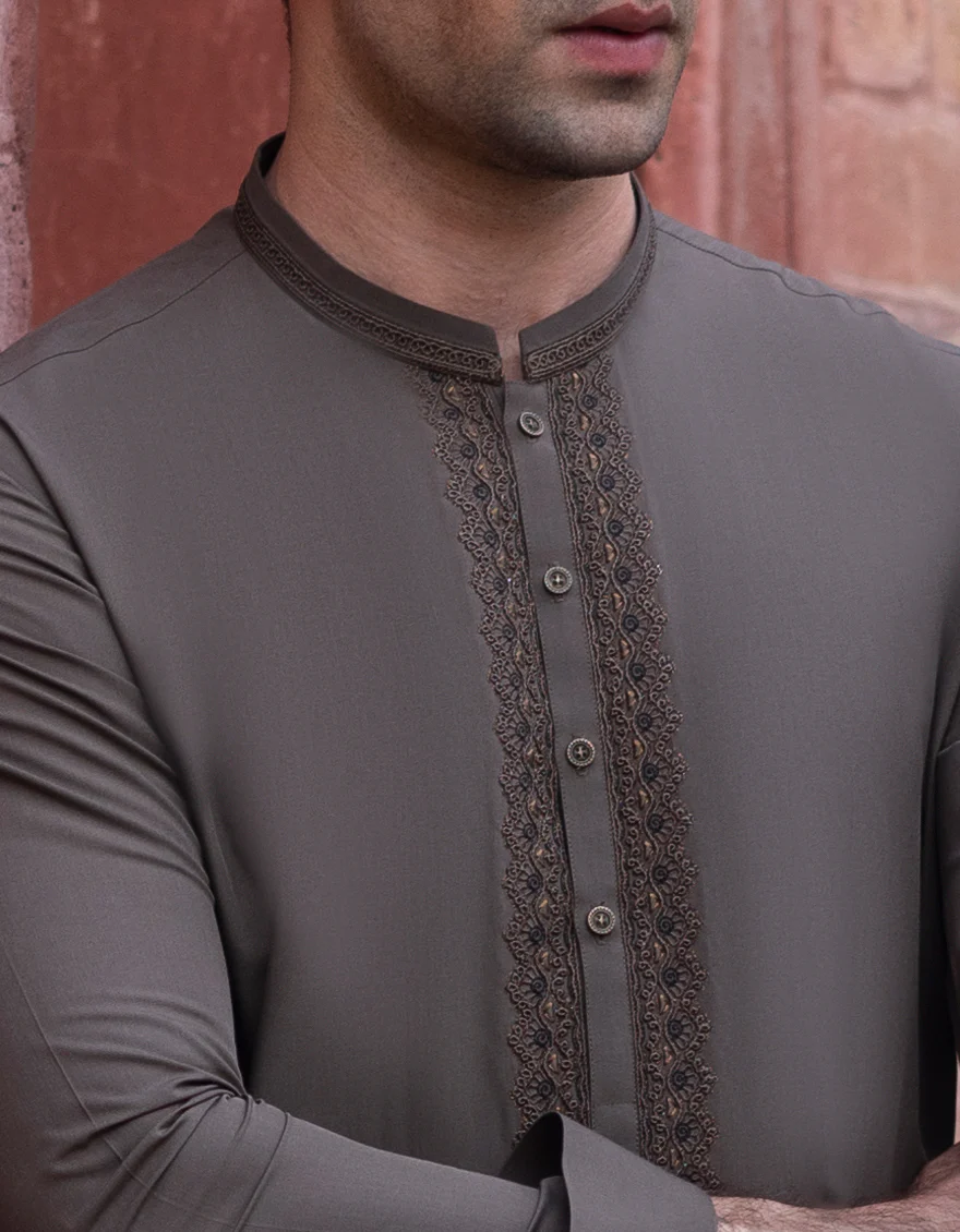 OLIVE BLENDED KAMEEZ SHALWAR | JJKS-S-US-37746/S23/JJ8731-FL - Image 2