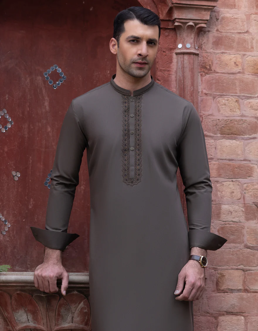 OLIVE BLENDED KAMEEZ SHALWAR | JJKS-S-US-37746/S23/JJ8731-FL - Image 3