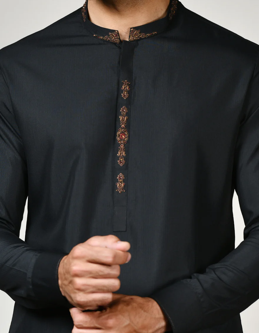 BLACK BLENDED KAMEEZ SHALWAR | JJKS-S-US-37768/S23/JJ9076-FL - Image 2