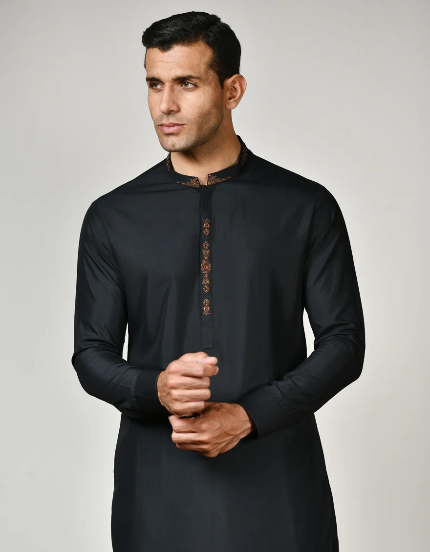 BLACK BLENDED KAMEEZ SHALWAR | JJKS-S-US-37768/S23/JJ9076-FL - Image 3