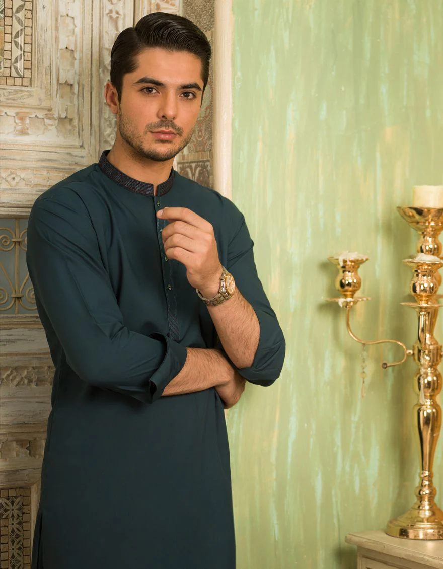BOTTLE GREEN KAMEEZ SHALWAR | JJKS-S-US-40097/S21/JJ7325-SF - Image 3