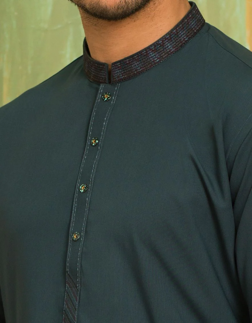 BOTTLE GREEN KAMEEZ SHALWAR | JJKS-S-US-40097/S21/JJ7325-SF - Image 4