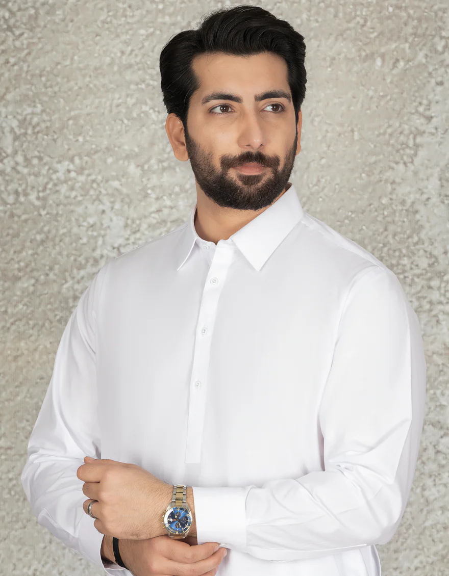 WHITE COTTON KAMEEZ SHALWAR | JJKS-S-US-40202-R1/S22/JJ8206-PN - Image 2