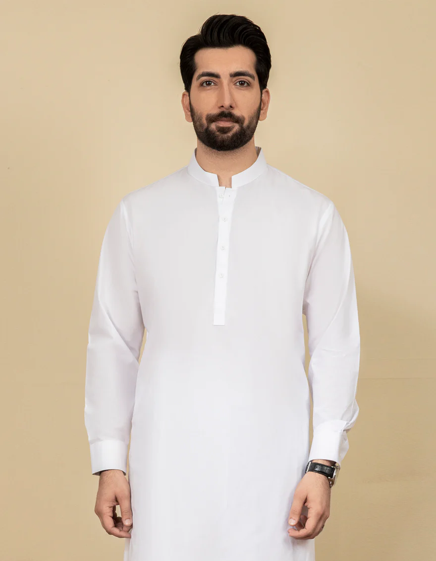 WHITE COTTON KAMEEZ SHALWAR | JJKS-S-US-40262/S22/JJ8206-PN - Image 3