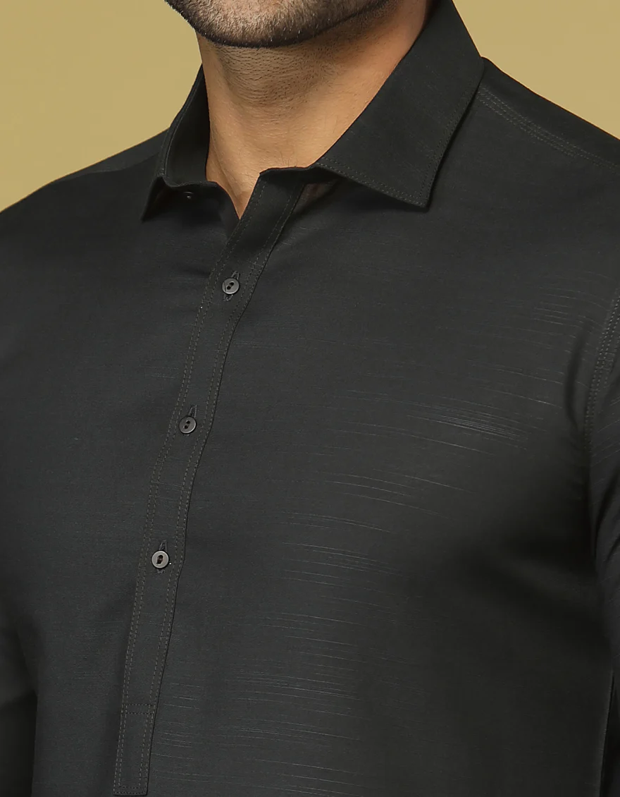CHARCOAL GREY BLENDED KAMEEZ SHALWAR | JJKS-S-US-40317/S22/JJ8234-PN - Image 2