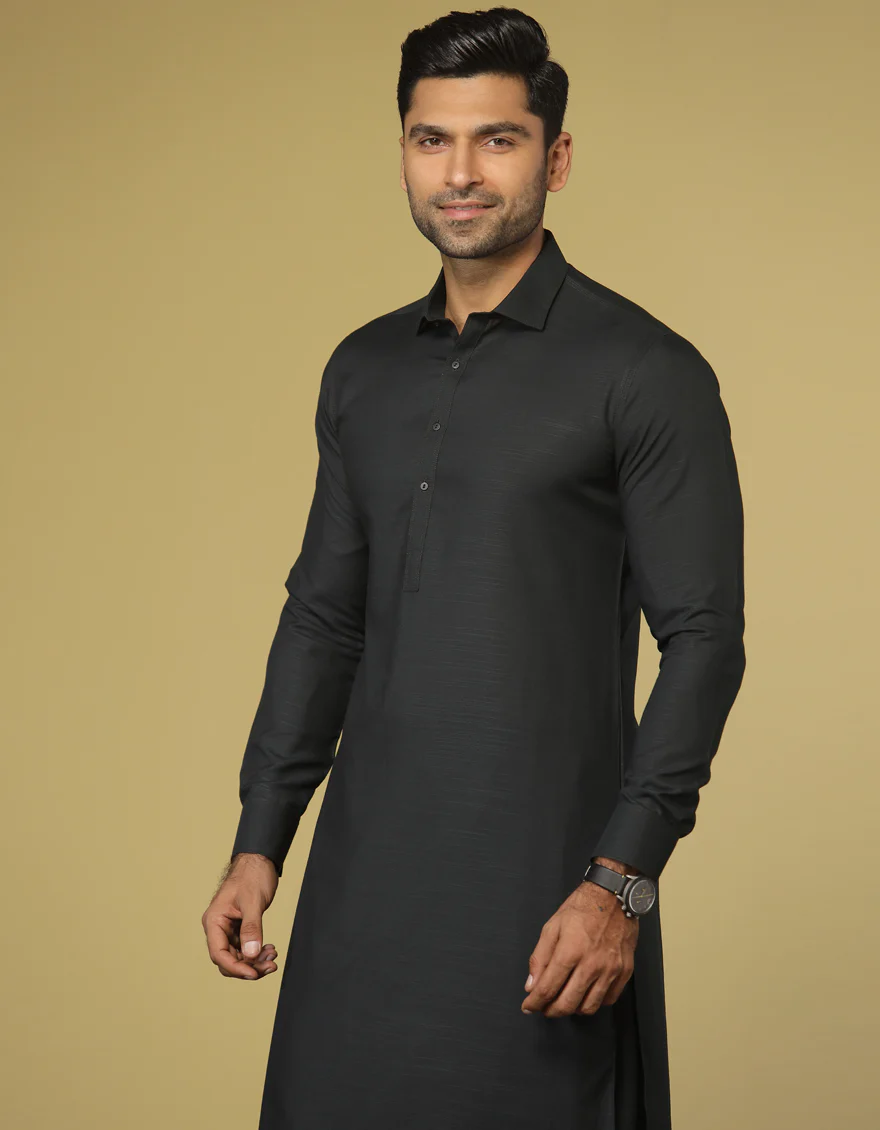 CHARCOAL GREY BLENDED KAMEEZ SHALWAR | JJKS-S-US-40317/S22/JJ8234-PN - Image 3
