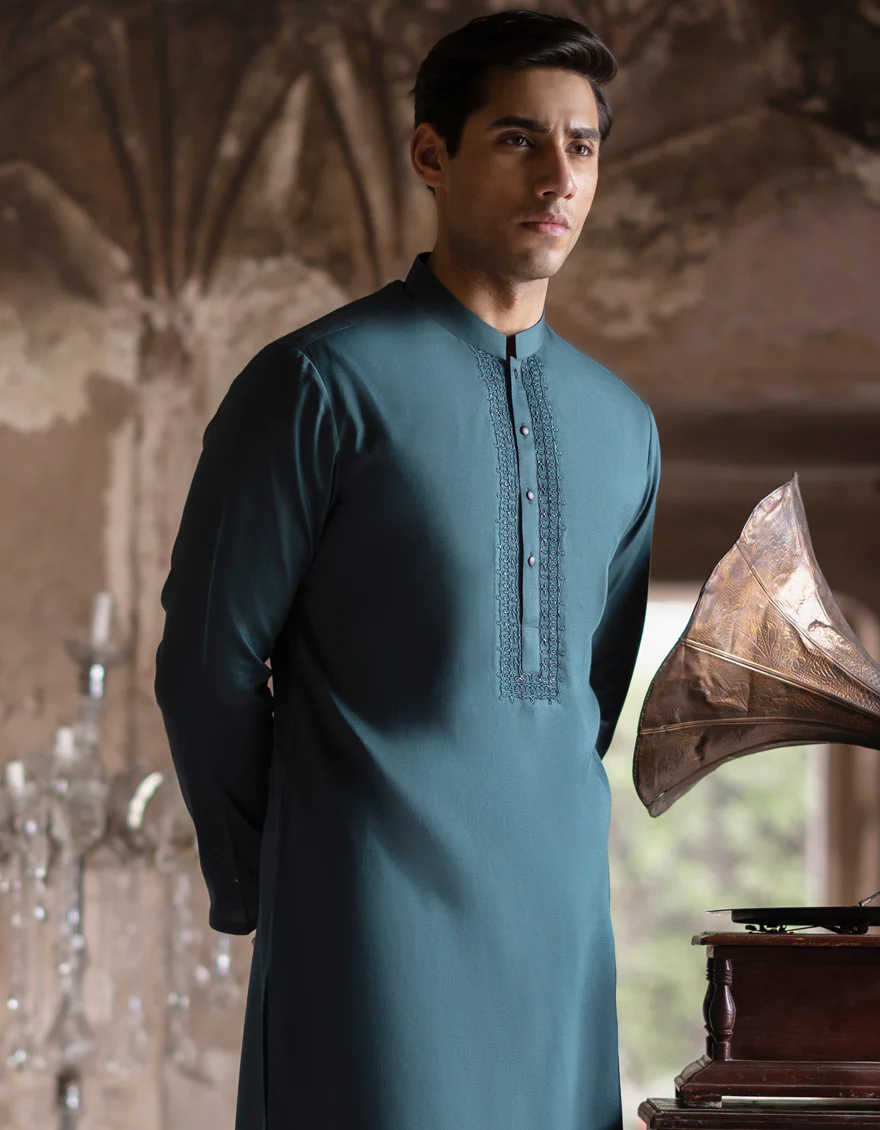 EMERALD GREEN COTTON KAMEEZ SHALWAR | JJKS-S-US-47022/S23/JJ8280-FL - Image 3