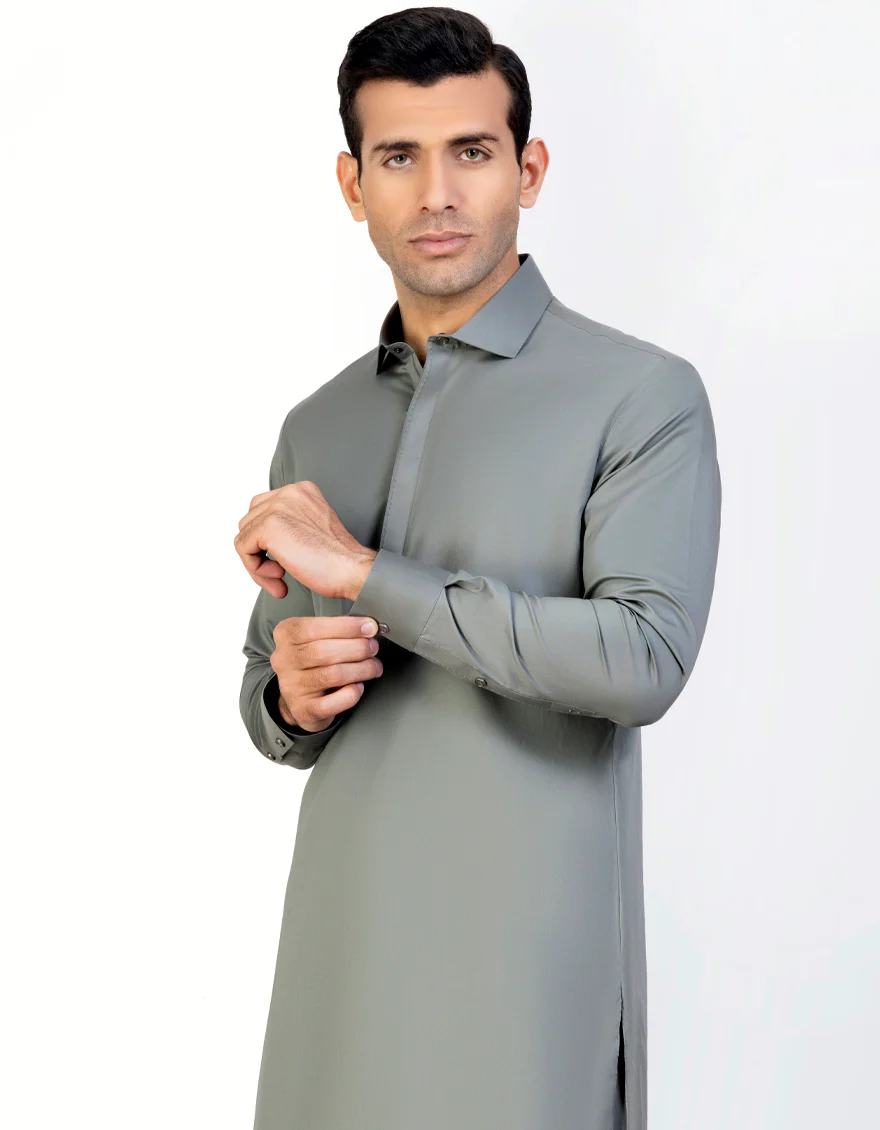 DULL GREEN COTTON KAMEEZ SHALWAR | JJKS-S-US-47054/S23/JJ8769-PN - Image 2