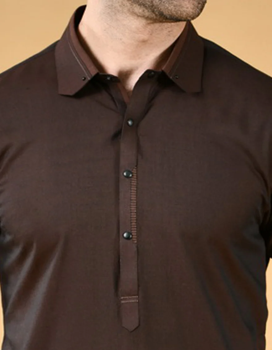 DARK BROWN BLENDED KAMEEZ SHALWAR | JJKS-US-42327/S22/JJ8182-CL - Image 2